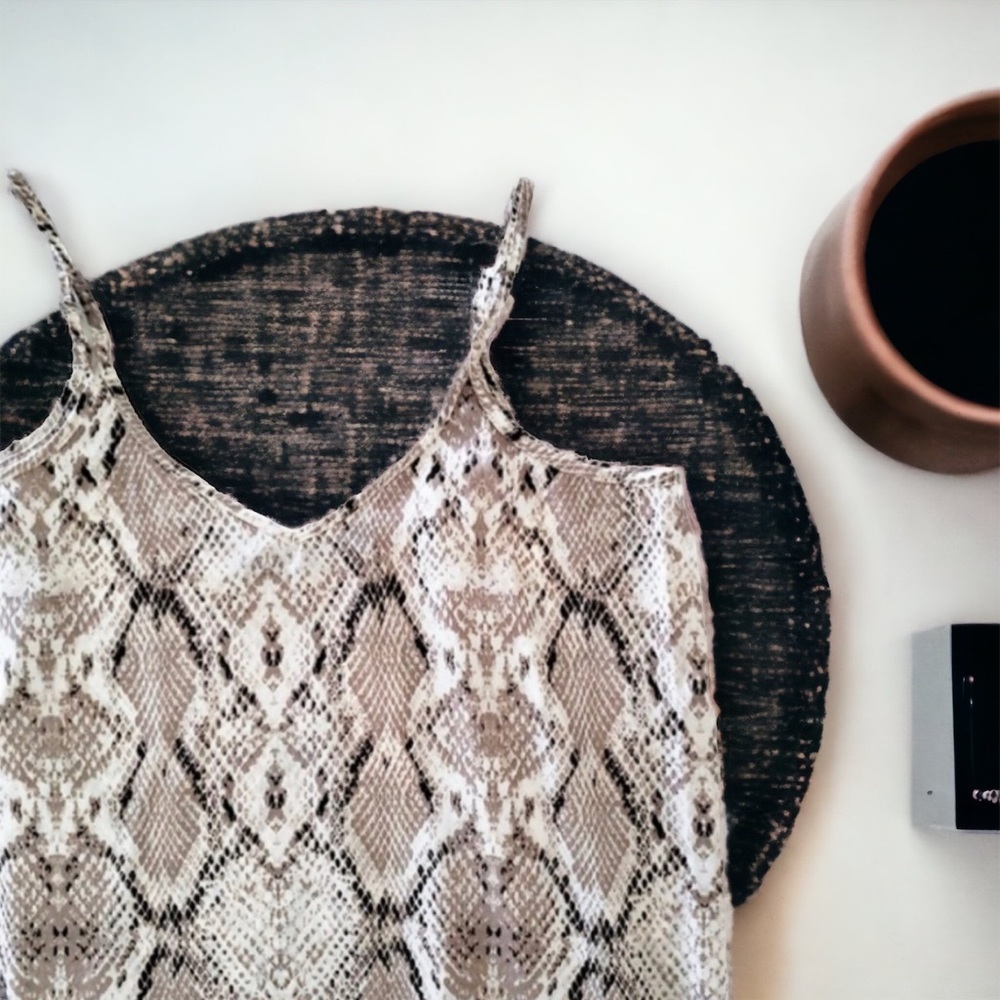 Snakeskin Cami Camisole Chiffon Flowy Cream Black